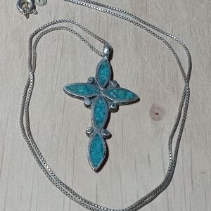 * Vintage zuni native american style crushed turq and sterling silver necklace